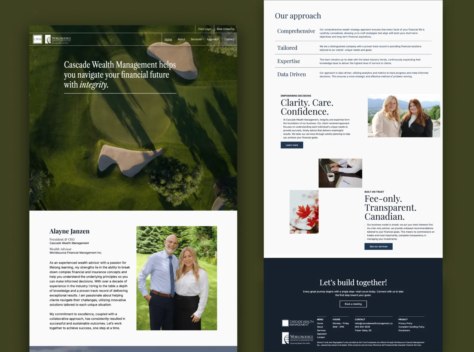 A prototype of Cascade Wealth Management website showing financial planning services.